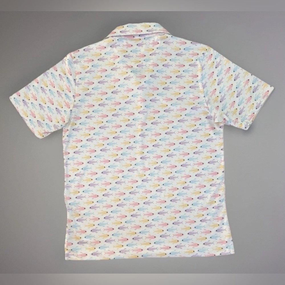 CON.STRUCT Mens Fish Print Golf Polo Shirt Sz M Quick Dry 4-Way Stretch UV 50+ - Picture 3 of 11
